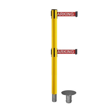 MONTOUR LINE Stanchion Dual Belt Barr. Removable Base Yellow Post 11ft.NoPa..Belt MSX630DR-YW-NOPARRW-110